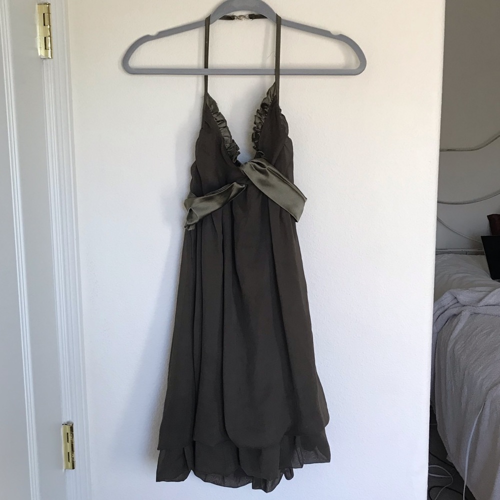 Satin Detail Halterneck peplum dress